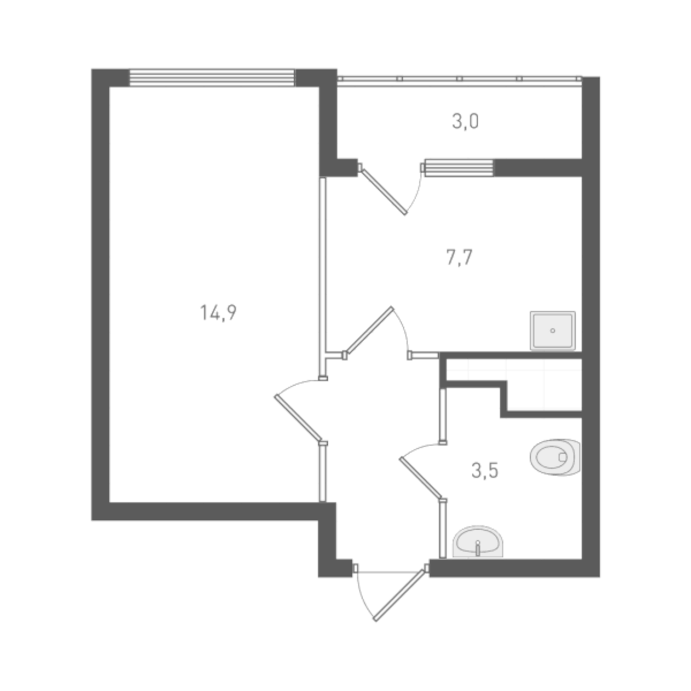 Планировка 1-к.кв, 31.2 м² в ЖК Старт