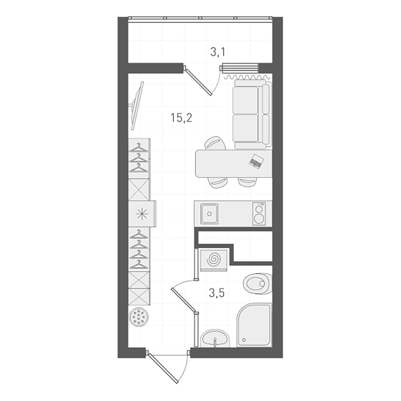 Планировка Студия, 19.5 м² в ЖК Старт