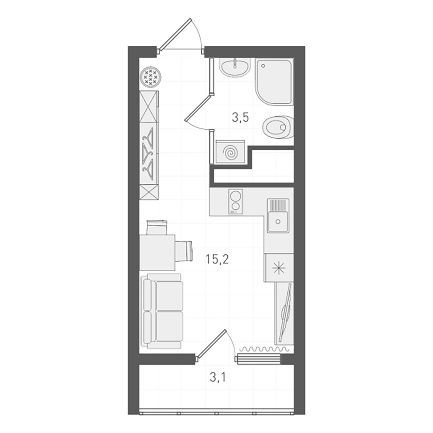 Планировка Студия, 20.4 м² в ЖК Старт