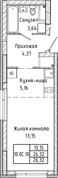 Планировка Студия, 26,32 м² в ЖК СтудияПарк