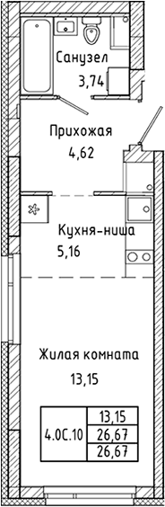 Планировка Студия, 26,67 м² в ЖК СтудияПарк