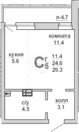 Планировка Студия, 29,3 м² в ЖК Свой дом