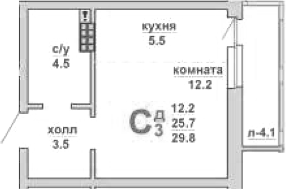 Планировка Студия, 29,8 м² в ЖК Свой дом