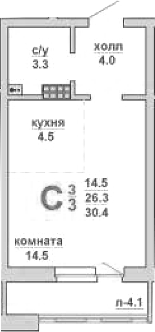 Планировка Студия, 30,4 м² в ЖК Свой дом