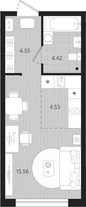 Планировка Студия, 29,06 м² в ЖК Тетро
