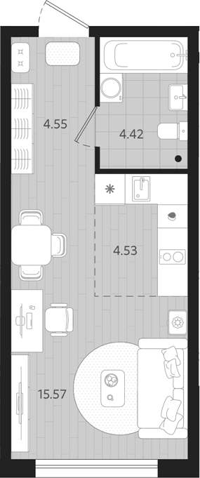 Планировка Студия, 29,07 м² в ЖК Тетро