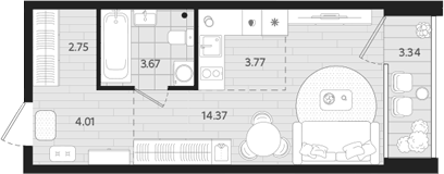 Планировка Студия, 30,24 м² в ЖК Тетро