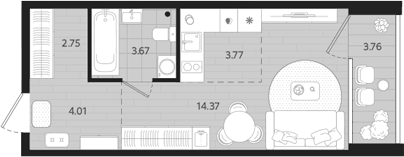 Планировка Студия, 30,45 м² в ЖК Тетро