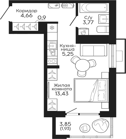 Планировка Студия, 29,94 м² в ЖК Тихий центр