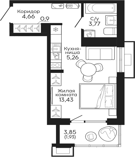 Планировка Студия, 29,95 м² в ЖК Тихий центр