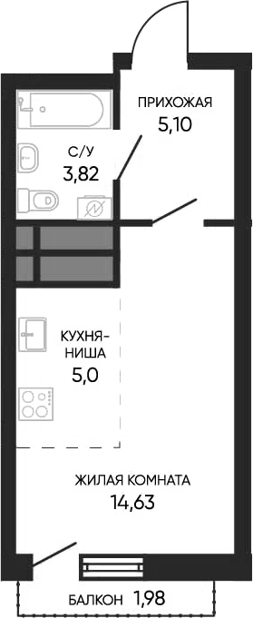 Планировка Студия, 29,14 м² в ЖК Тишина 2