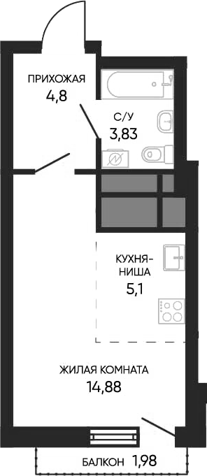 Планировка Студия, 29,2 м² в ЖК Тишина 2