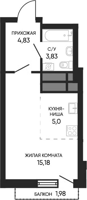 Планировка Студия, 29,43 м² в ЖК Тишина 2