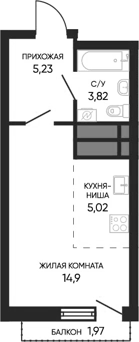 Планировка Студия, 29,56 м² в ЖК Тишина 2