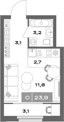 Планировка Студия, 23,9 м² в ЖК Толк Академический