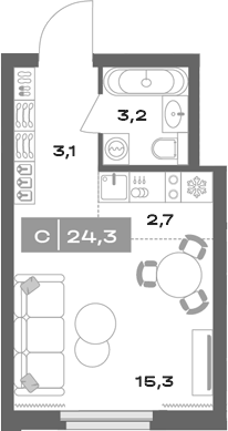 Планировка Студия, 24,3 м² в ЖК Толк Академический