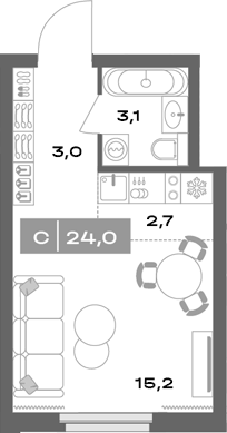 Планировка Студия, 24 м² в ЖК Толк Академический
