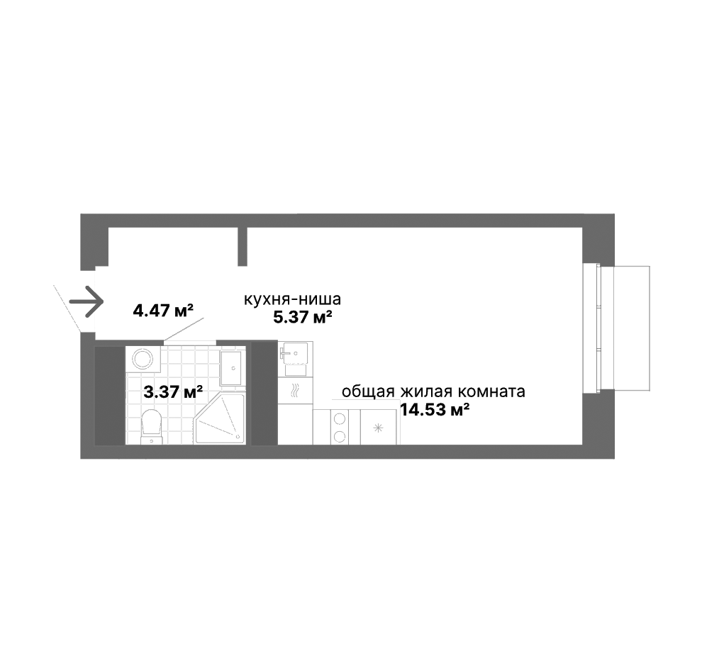Планировка Студия, 27.74 м² в ЖК Традиции