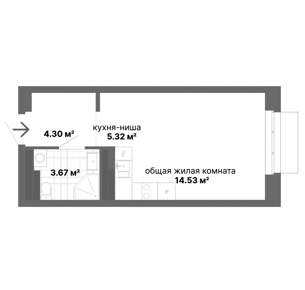 Планировка Студия, 27.82 м² в ЖК Традиции