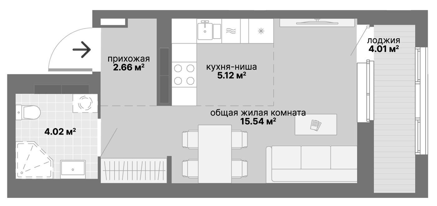 Планировка Студия, 31.35 м² в ЖК Традиции