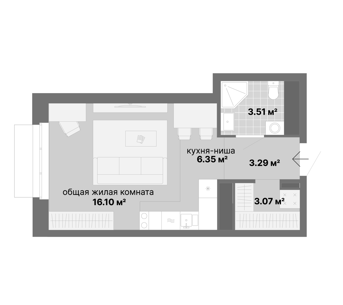 Планировка Студия, 32.32 м² в ЖК Традиции