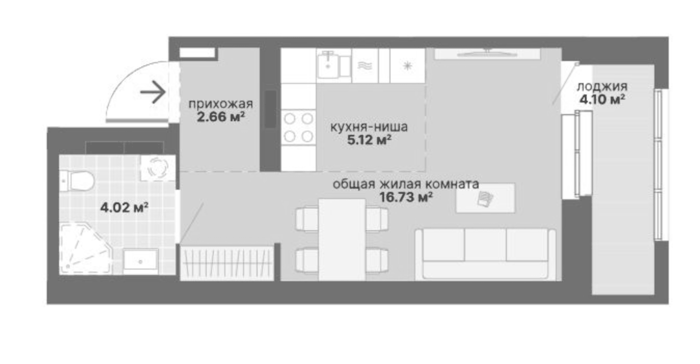 Планировка Студия, 32.63 м² в ЖК Традиции