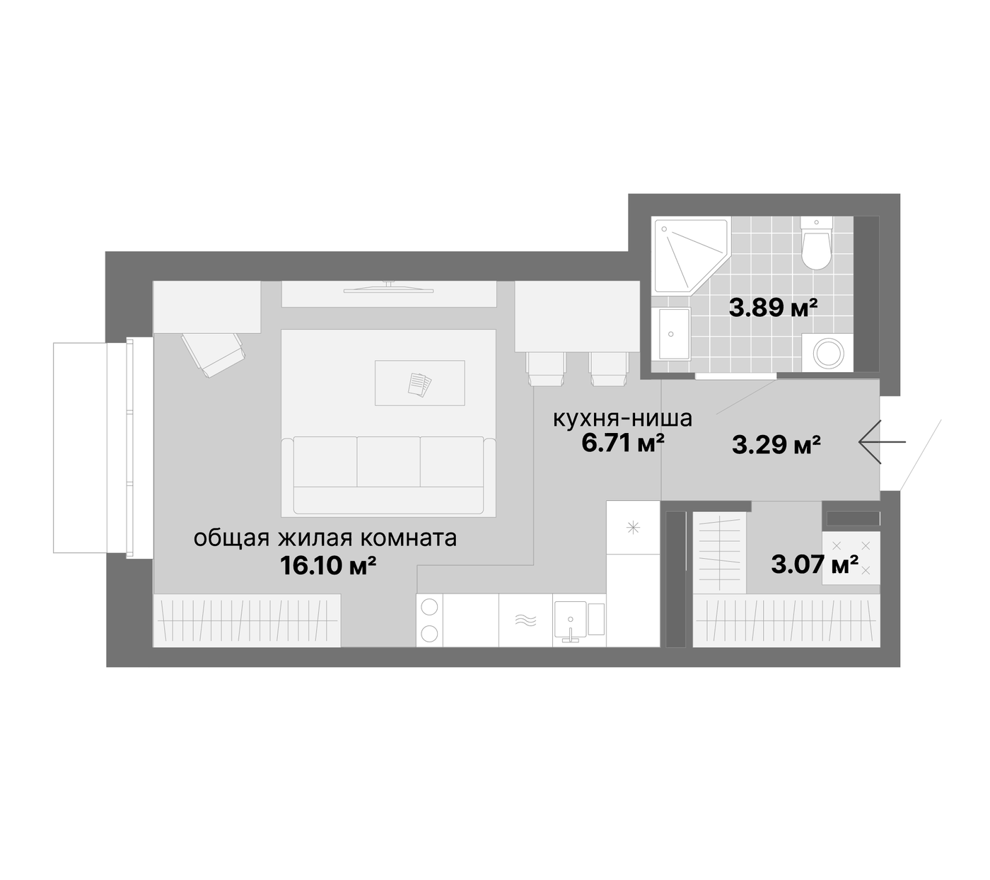 Планировка Студия, 33.06 м² в ЖК Традиции