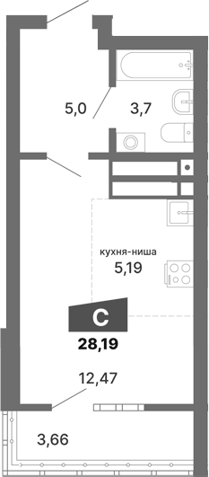 Планировка Студия, 28,19 м² в ЖК Трилогия