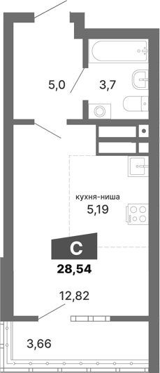 Планировка Студия, 28,54 м² в ЖК Трилогия