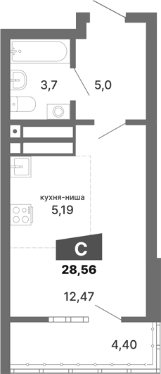Планировка Студия, 28,56 м² в ЖК Трилогия