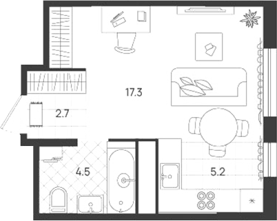 Планировка Студия, 29,7 м² в ЖК Уралквартал