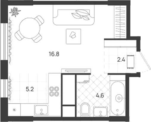 Планировка Студия, 29 м² в ЖК Уралквартал