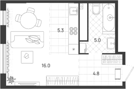 Планировка Студия, 31,1 м² в ЖК Уралквартал