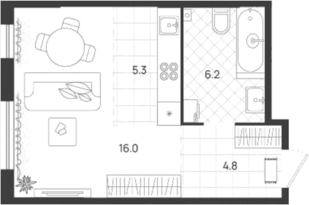 Планировка Студия, 32,3 м² в ЖК Уралквартал