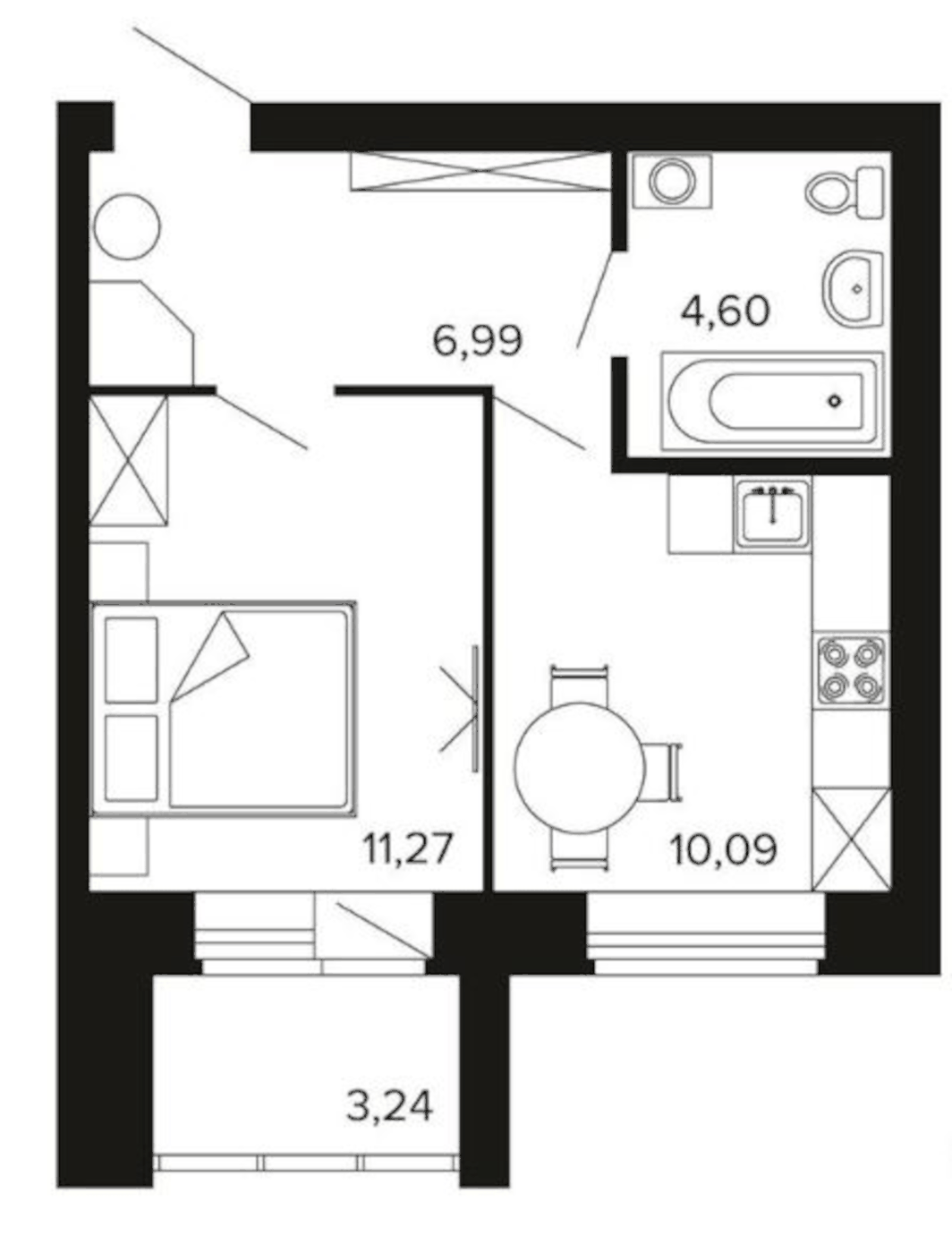Планировка 1-к.кв, 36,8 м² в ЖК Уют-Сити
