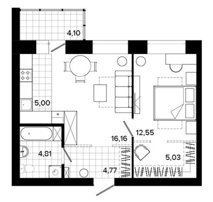 Планировка 2Е-к.кв, 52,4 м² в ЖК Уют-Сити