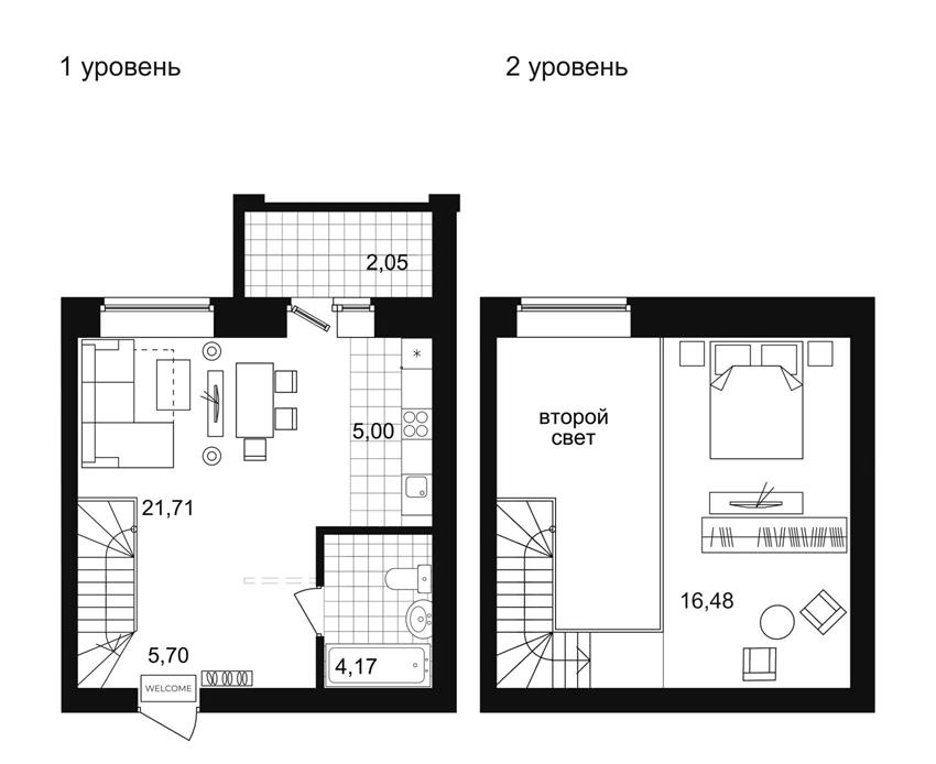 Планировка Своб. план., 48,8 м² в ЖК Уют-Сити