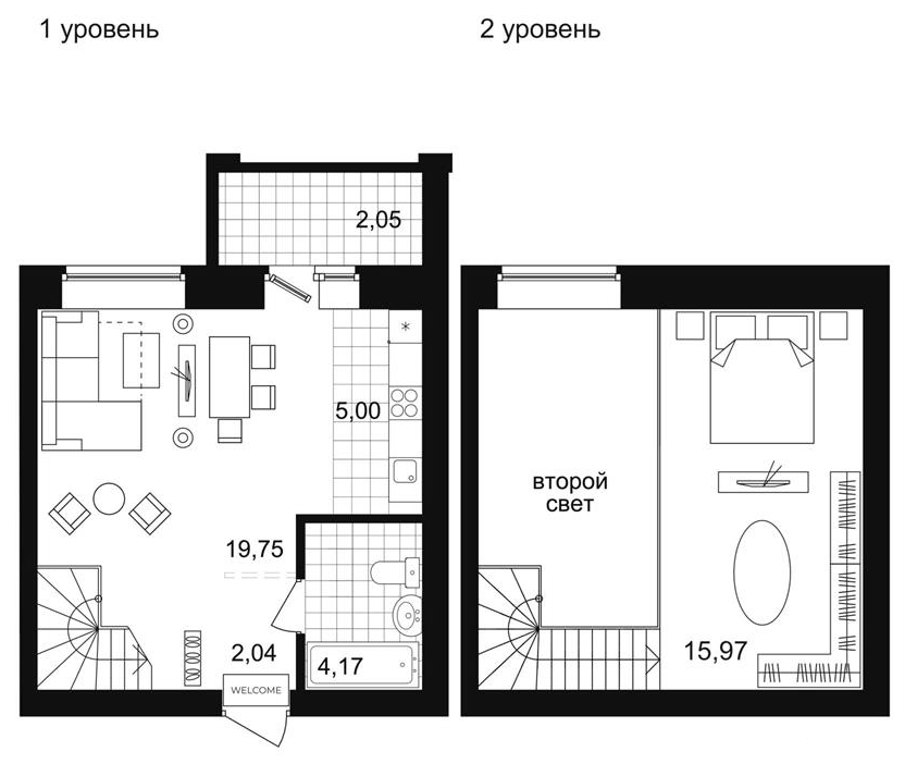 Планировка Своб. план., 48,9 м² в ЖК Уют-Сити