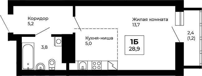 Планировка Студия, 28,9 м² в ЖК Веер парк