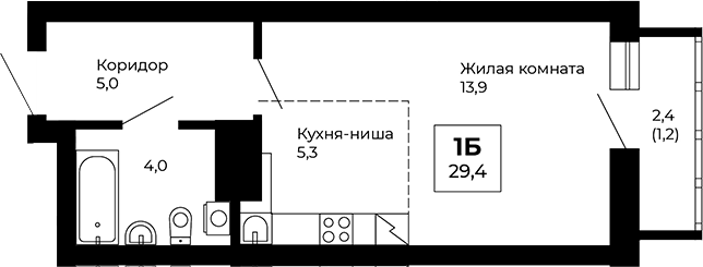 Планировка Студия, 29,4 м² в ЖК Веер парк