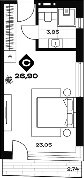 Планировка Апартамент, 27,72 м² в ЖК Велнес Панорама