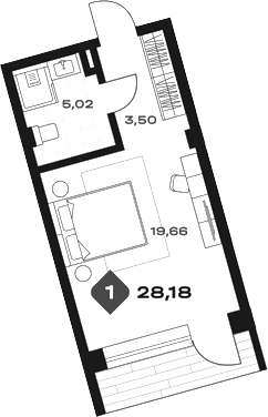 Планировка Апартамент, 28,18 м² в ЖК Велнес Панорама