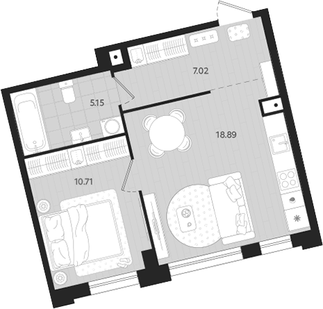 Планировка 1-к.кв, 41,77 м² в ЖК Вэйвер