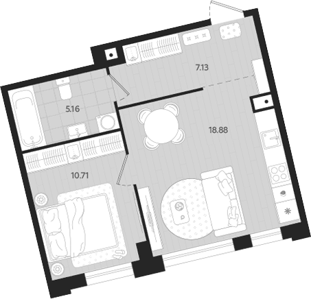 Планировка 1-к.кв, 41,88 м² в ЖК Вэйвер