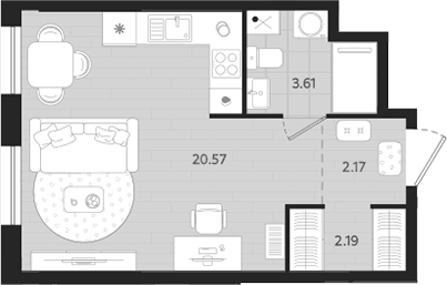 Планировка Студия, 28,54 м² в ЖК Вэйвер