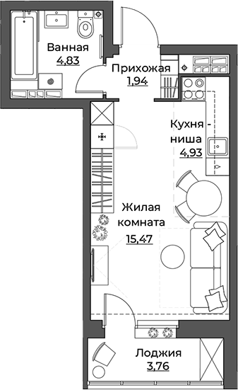 Планировка Студия, 30,93 м² в ЖК Викулов
