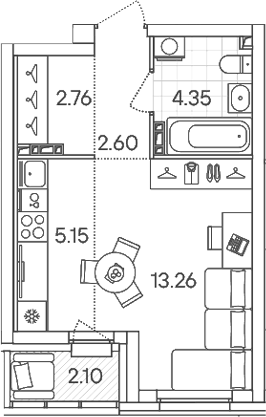 Планировка Студия, 29,17 м² в ЖК Янтарная долина