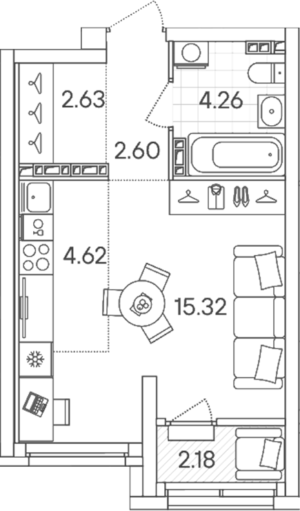 Планировка Студия, 30,52 м² в ЖК Янтарная долина