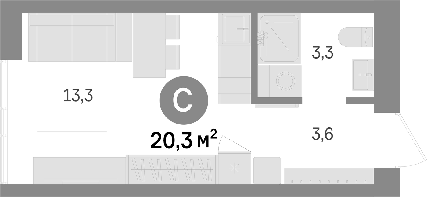 Планировка Студия, 20.3 м² в ЖК Южные кварталы