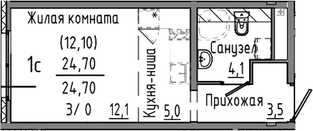 Планировка Студия, 24,7 м² в ЖК Зелёный остров